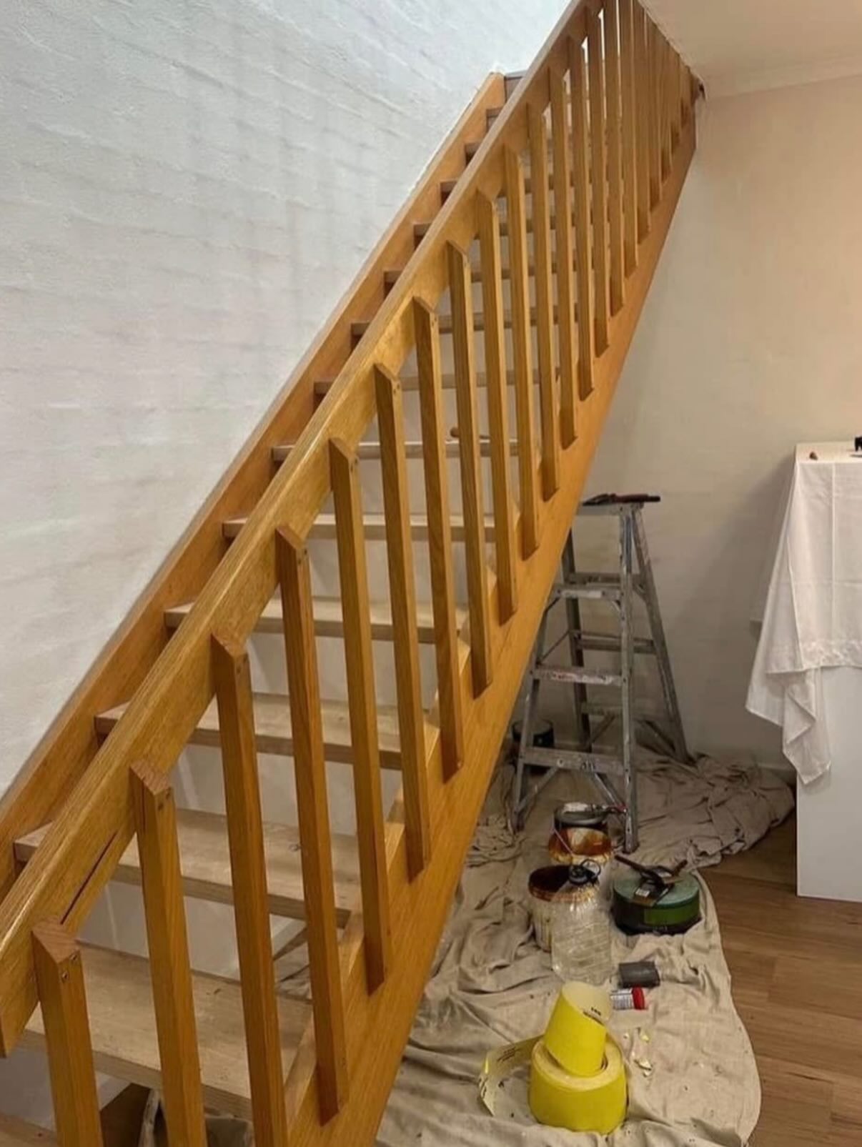 Timber staircase before repainting